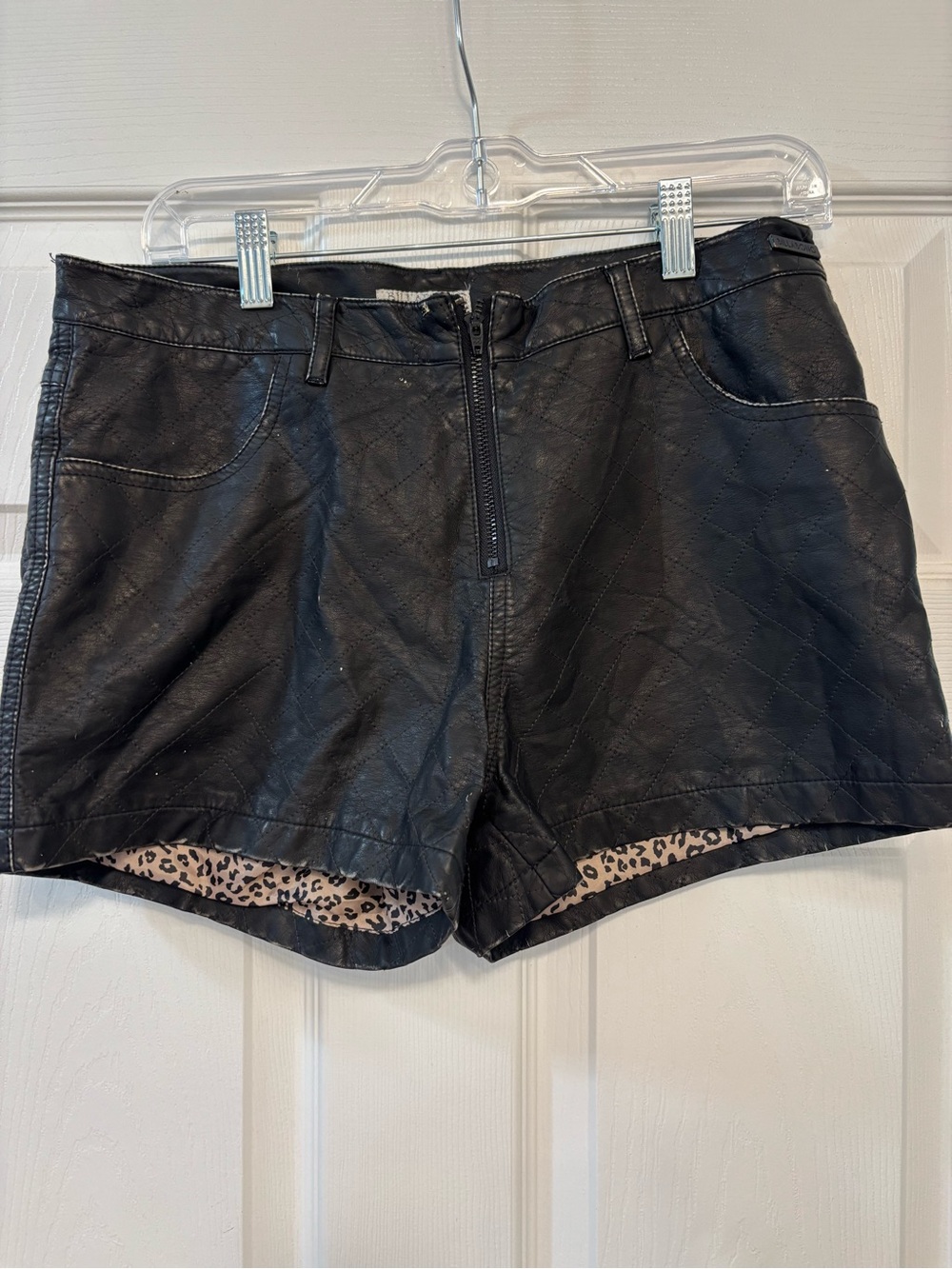 Billabong Black Faux Leather Jean Shorts with Leopard Trim